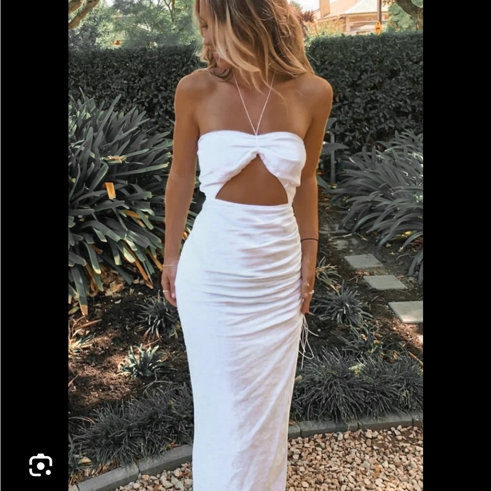 Natalie Rolt - Revolve - White Strapless Dress with Cutout and Ruched Details